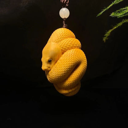 Taihang Cliff Cypress Wood Carved 【Bring Wealth and Good Luck 】 Zodiac Snake Home Decoration Office Accessories Car Ornaments