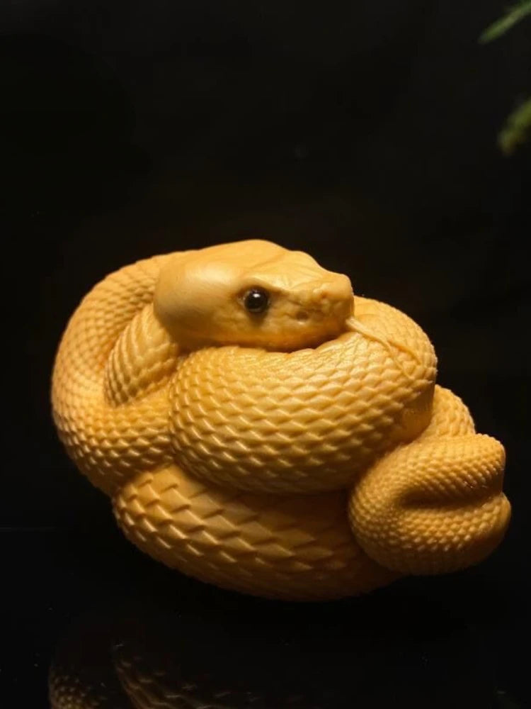 Taihang Cliff Cypress Wood Carved 【Bring Wealth and Good Luck 】 Zodiac Snake Home Decoration Office Accessories Car Ornaments