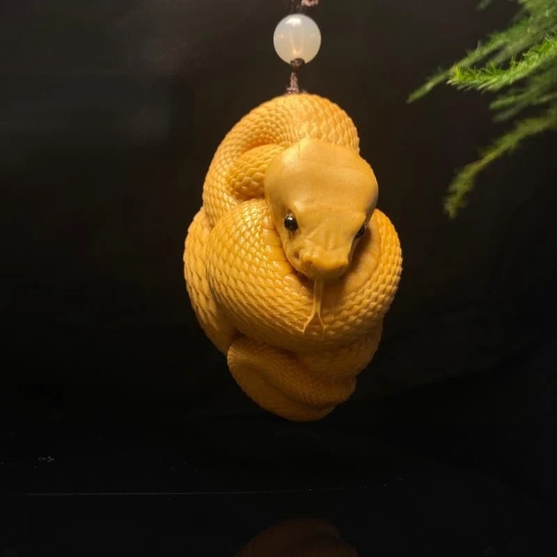 Taihang Cliff Cypress Wood Carved 【Bring Wealth and Good Luck 】 Zodiac Snake Home Decoration Office Accessories Car Ornaments