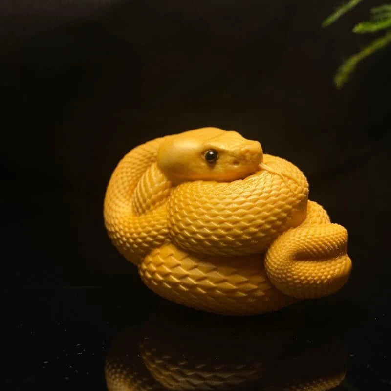 Taihang Cliff Cypress Wood Carved 【Bring Wealth and Good Luck 】 Zodiac Snake Home Decoration Office Accessories Car Ornaments