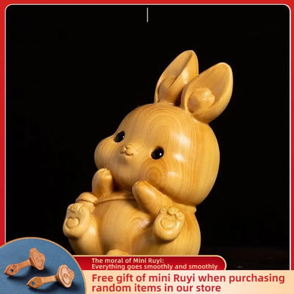 Taihang Cliff Cypress Wood Carved Originality【Cute Rabbit】Bring Wealth Lucky Home Decoration Office Accessories Car Ornaments