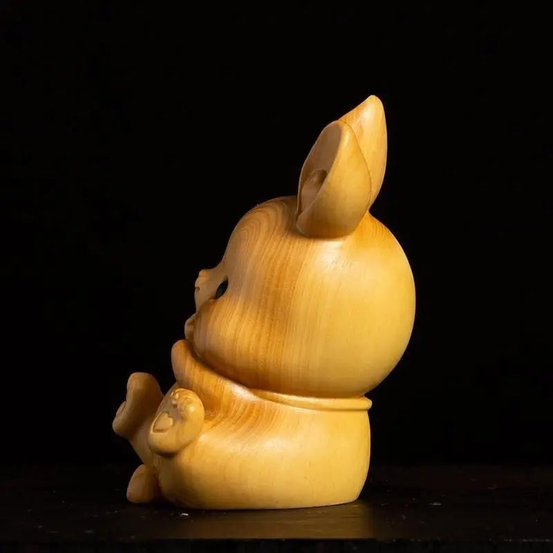 Taihang Cliff Cypress Wood Carved Originality【Cute Rabbit】Bring Wealth Lucky Home Decoration Office Accessories Car Ornaments