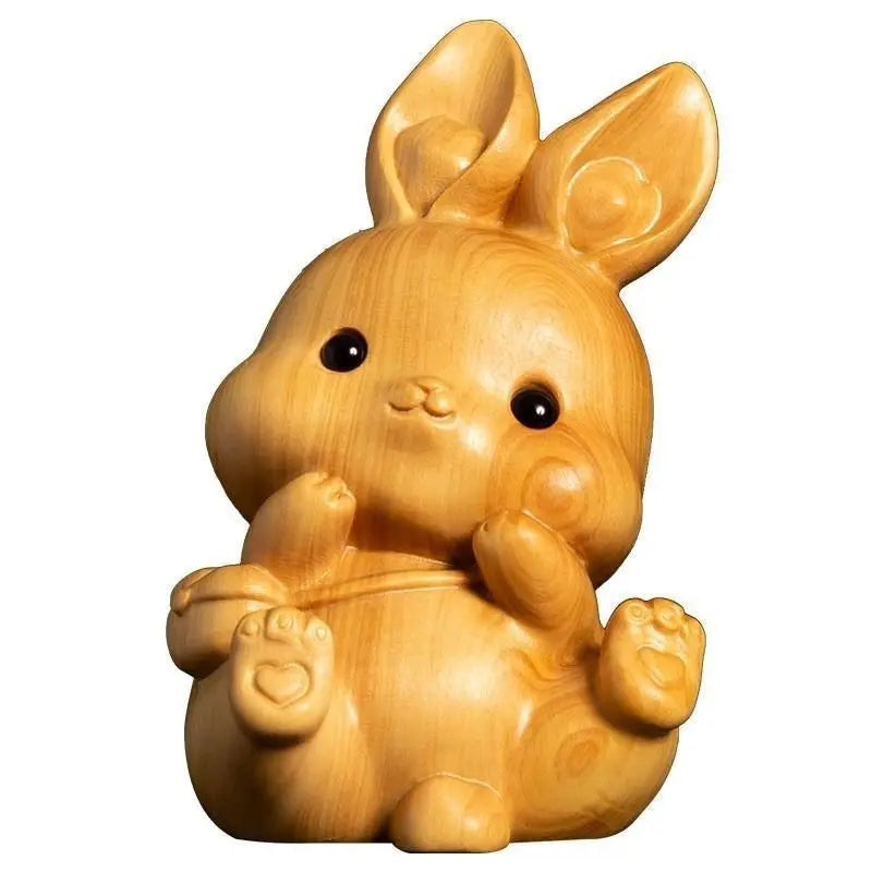 Taihang Cliff Cypress Wood Carved Originality【Cute Rabbit】Bring Wealth Lucky Home Decoration Office Accessories Car Ornaments