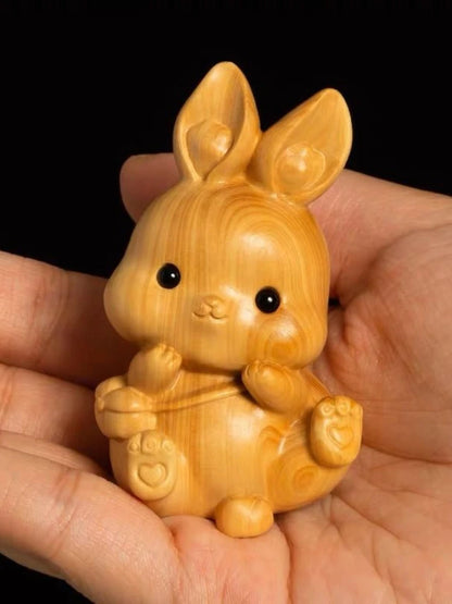 Taihang Cliff Cypress Wood Carved Originality【Cute Rabbit】Bring Wealth Lucky Home Decoration Office Accessories Car Ornaments
