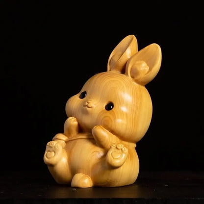 Taihang Cliff Cypress Wood Carved Originality【Cute Rabbit】Bring Wealth Lucky Home Decoration Office Accessories Car Ornaments