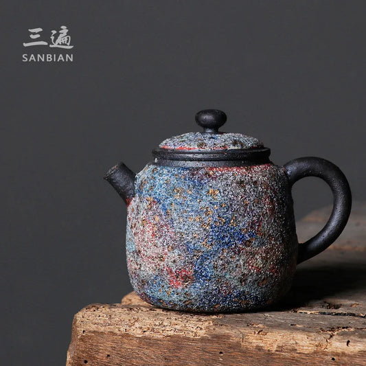 Taiwan Rock Mine Teapot Japanese Style Enameled Cast Iron Tea Making Device Household Kung Fu Tea Set Creative Ball Hole Stone
