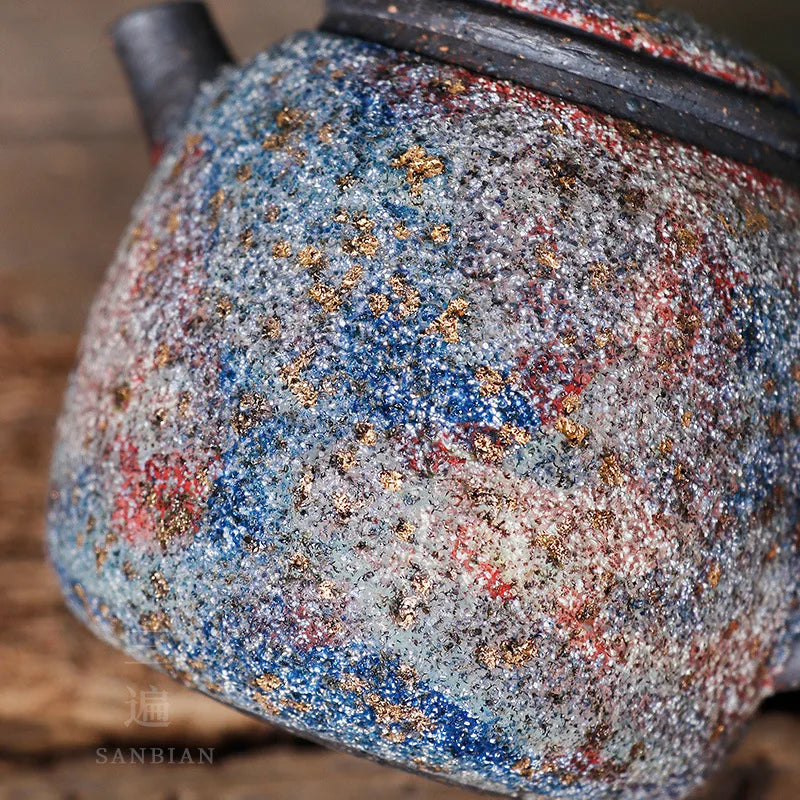 Taiwan Rock Mine Teapot Japanese Style Enameled Cast Iron Tea Making Device Household Kung Fu Tea Set Creative Ball Hole Stone