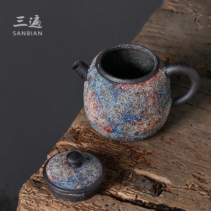 Taiwan Rock Mine Teapot Japanese Style Enameled Cast Iron Tea Making Device Household Kung Fu Tea Set Creative Ball Hole Stone