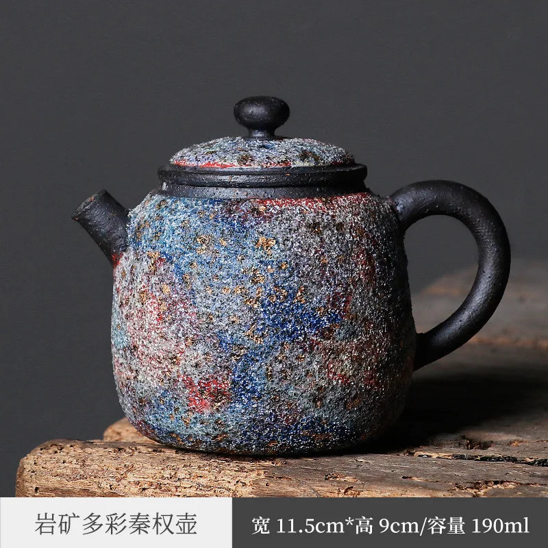 Taiwan Rock Mine Teapot Japanese Style Enameled Cast Iron Tea Making Device Household Kung Fu Tea Set Creative Ball Hole Stone