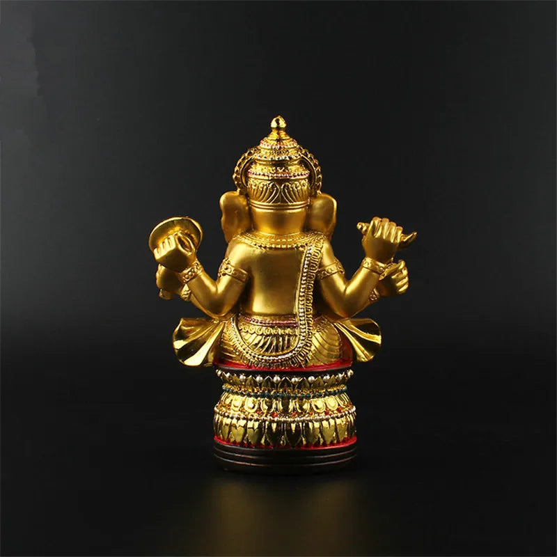 Talisman Efficacious Tranic Indian Thailand Buddhist 12.7cm Gold Resin Gilding Ganesha God/Elephant Home Decorate Buddha Statue