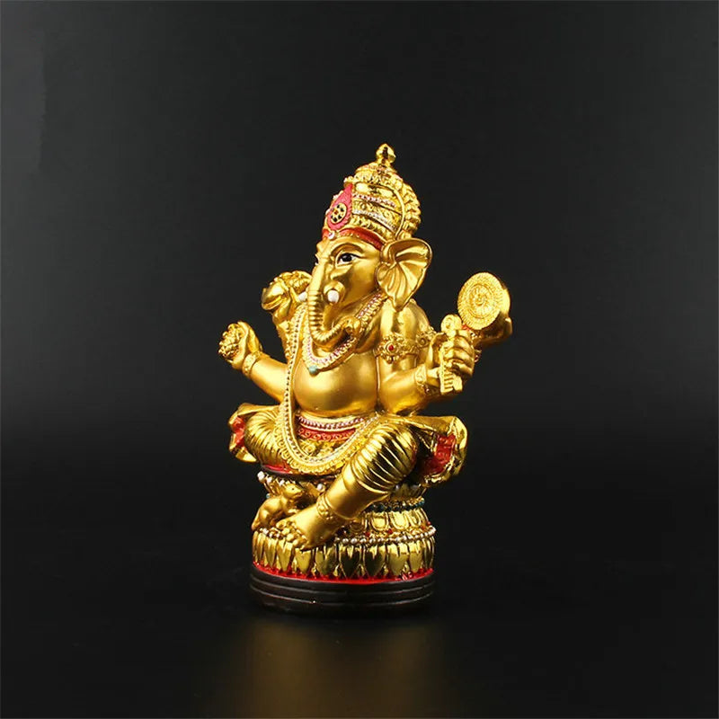 Talisman Efficacious Tranic Indian Thailand Buddhist 12.7cm Gold Resin Gilding Ganesha God/Elephant Home Decorate Buddha Statue