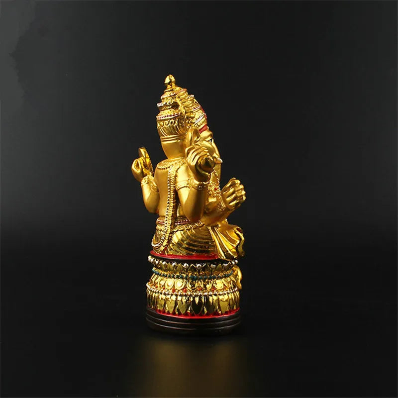 Talisman Efficacious Tranic Indian Thailand Buddhist 12.7cm Gold Resin Gilding Ganesha God/Elephant Home Decorate Buddha Statue