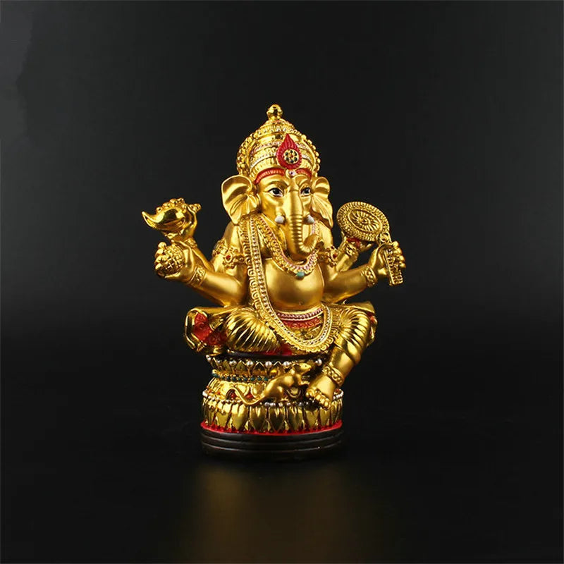 Talisman Efficacious Tranic Indian Thailand Buddhist 12.7cm Gold Resin Gilding Ganesha God/Elephant Home Decorate Buddha Statue