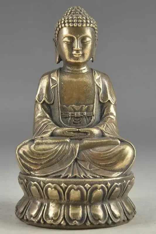 Tangan Dipalu Memberkati Koleksi Kuningan Tua Jimat Buddha Statue
