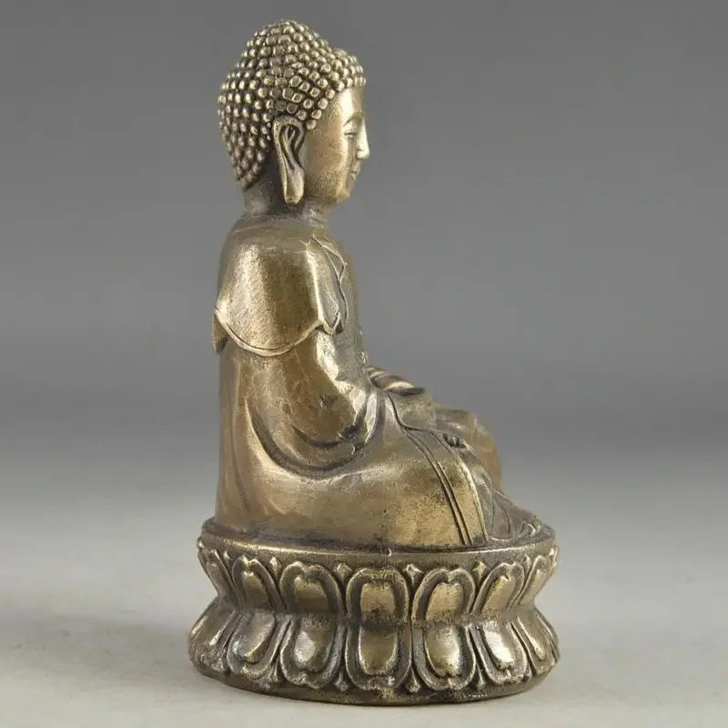 Tangan Dipalu Memberkati Koleksi Kuningan Tua Jimat Buddha Statue