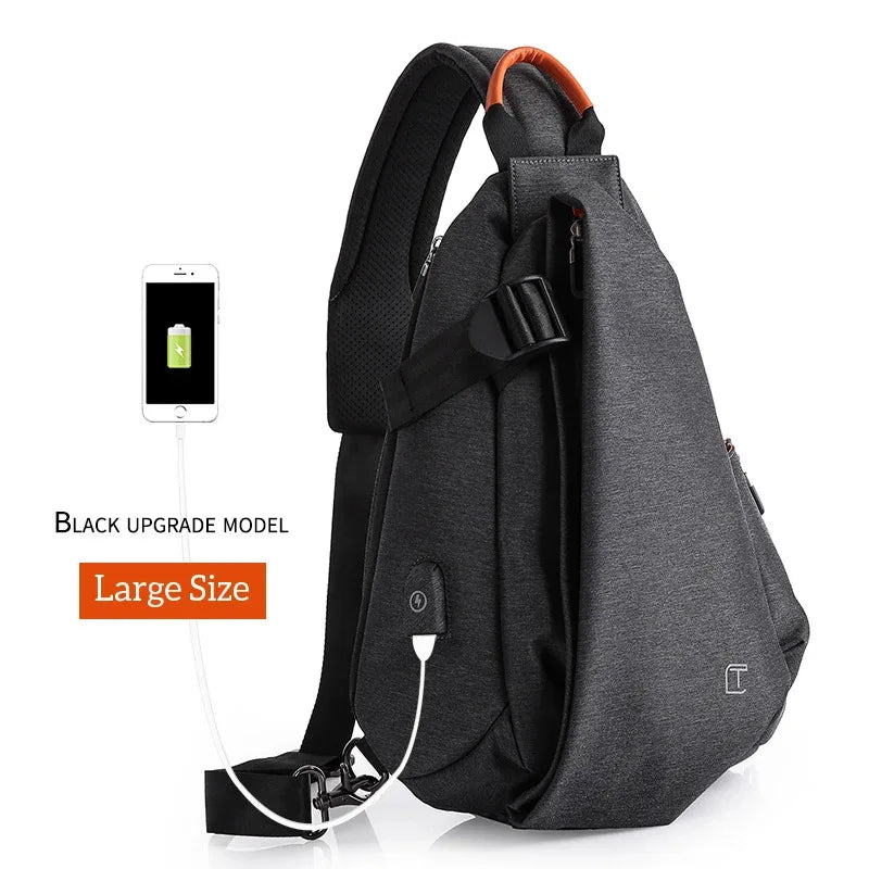 Tangcool Chest Bag Outdoor Sports Men's Crossbody Bag USB Charging Port Waterproof Multi Functional Shoulder Bag