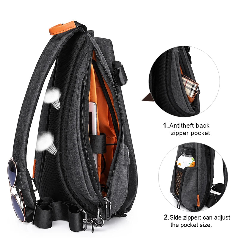 Tangcool Chest Bag Outdoor Sports Men's Crossbody Bag USB Charging Port Waterproof Multi Functional Shoulder Bag