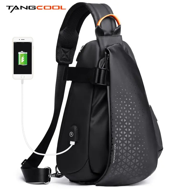 Tangcool Chest Bag Outdoor Sports Men's Crossbody Bag USB Charging Port Waterproof Multi Functional Shoulder Bag