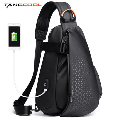 Tangcool Chest Bag Outdoor Sports Men's Crossbody Bag USB Charging Port Waterproof Multi Functional Shoulder Bag