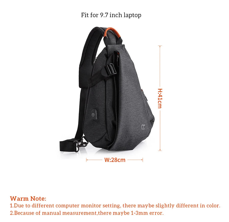 Tangcool Chest Bag Outdoor Sports Men's Crossbody Bag USB Charging Port Waterproof Multi Functional Shoulder Bag