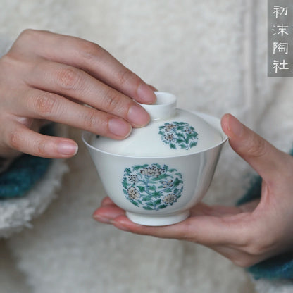 Tao she Jingdezhen pastel hand painted white porcelain cover bowl small fresh Kung Fu tea brewing bowl Kung Fu Tea Set