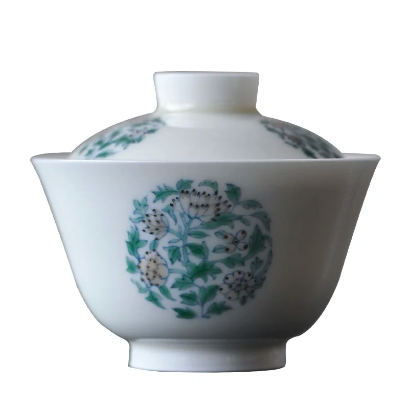 Tao she Jingdezhen pastel hand painted white porcelain cover bowl small fresh Kung Fu tea brewing bowl Kung Fu Tea Set
