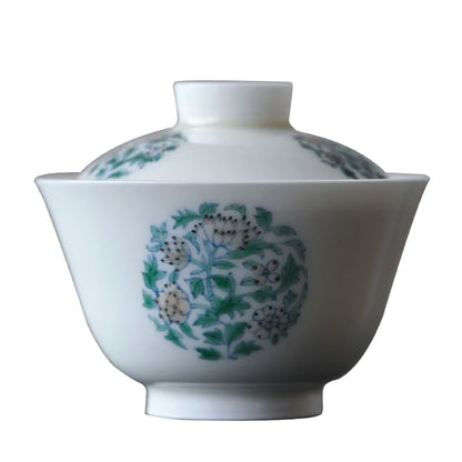 Tao she Jingdezhen pastel hand painted white porcelain cover bowl small fresh Kung Fu tea brewing bowl Kung Fu Tea Set