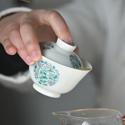Tao she Jingdezhen pastel hand painted white porcelain cover bowl small fresh Kung Fu tea brewing bowl Kung Fu Tea Set
