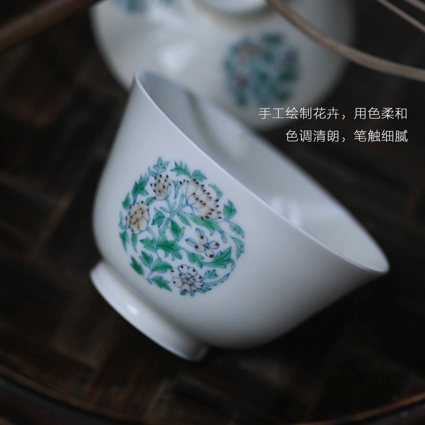 Tao she Jingdezhen pastel hand painted white porcelain cover bowl small fresh Kung Fu tea brewing bowl Kung Fu Tea Set