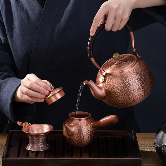 Tea Boiling Kettle Handmade Pure Copper Kettle Can Be Used Electric Ceramic Stove Teapot Side Handle Fair Cup Copper Pot Tea Set