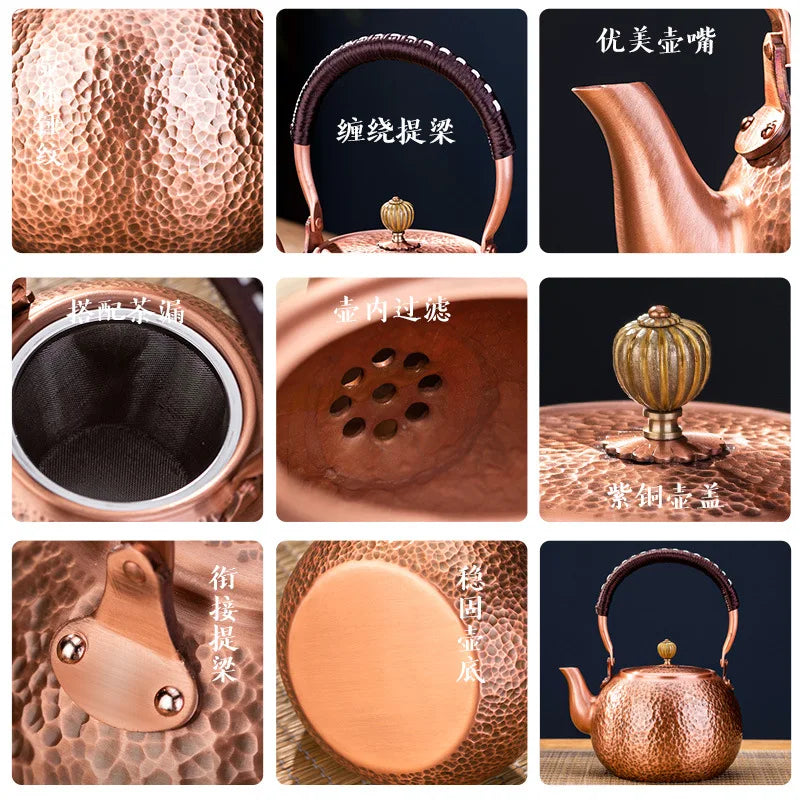 Tea Boiling Kettle Handmade Pure Copper Kettle Can Be Used Electric Ceramic Stove Teapot Side Handle Fair Cup Copper Pot Tea Set