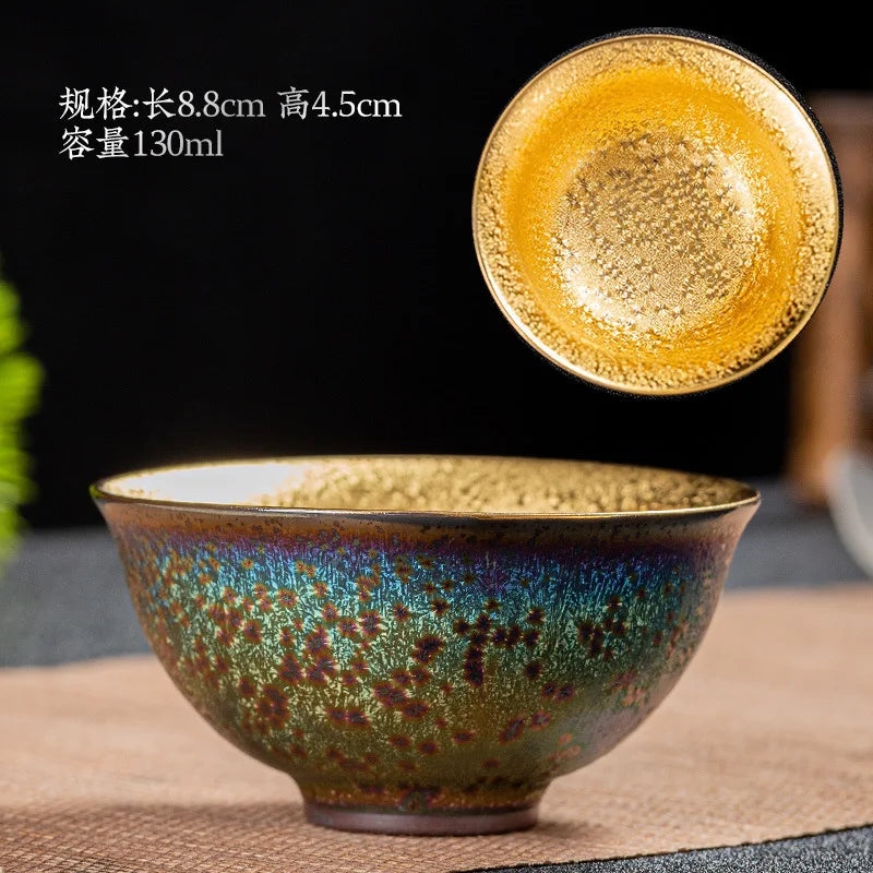 Tea Bowl Gilt Kiln Transformed Into Tea Cup Teacup 24K Gold Master Cup Teaware Kitchen Dining Bar Home Garden