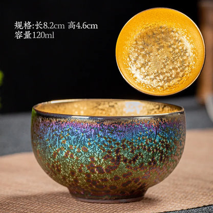 Tea Bowl Gilt Kiln Transformed Into Tea Cup Teacup 24K Gold Master Cup Teaware Kitchen Dining Bar Home Garden