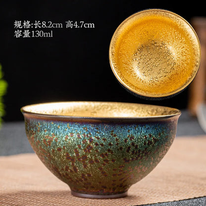 Tea Bowl Gilt Kiln Transformed Into Tea Cup Teacup 24K Gold Master Cup Teaware Kitchen Dining Bar Home Garden