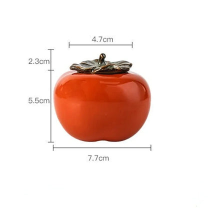 Tea Caddies Persimmon Tea Pot Household Ceramic Spice Storage Tank Pottery Jar Seasoning Container Small Storage Pot Ornament