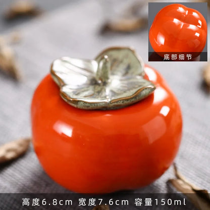 Tea Caddies Persimmon Tea Pot Household Ceramic Spice Storage Tank Pottery Jar Seasoning Container Small Storage Pot Ornament
