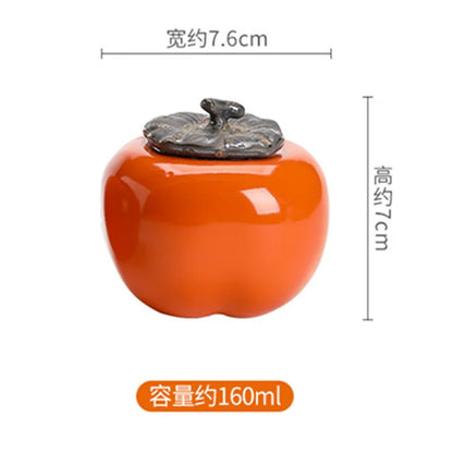 Tea Caddies Persimmon Tea Pot Household Ceramic Spice Storage Tank Pottery Jar Seasoning Container Small Storage Pot Ornament