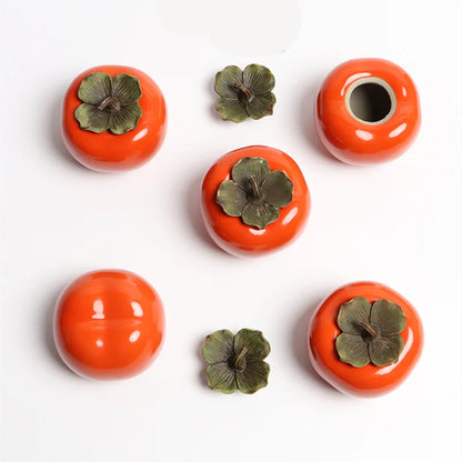 Tea Caddies Persimmon Tea Pot Household Ceramic Spice Storage Tank Pottery Jar Seasoning Container Small Storage Pot Ornament