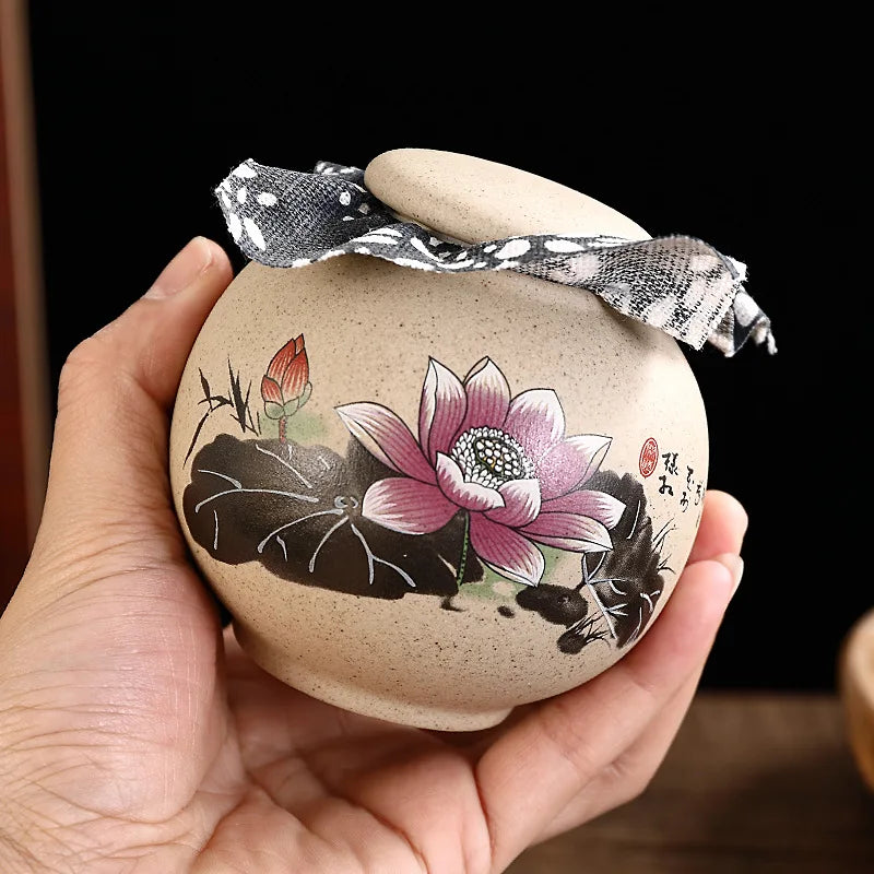 Tea Caddies Small Pottery Tea Storage Pot Ornament Household Ceramic Spice Storage Tank Pottery Jar Seasoning Container Tea Box