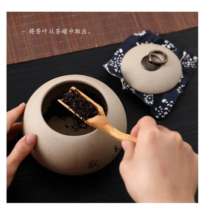 Tea Caddies Small Pottery Tea Storage Pot Ornament Household Ceramic Spice Storage Tank Pottery Jar Seasoning Container Tea Box