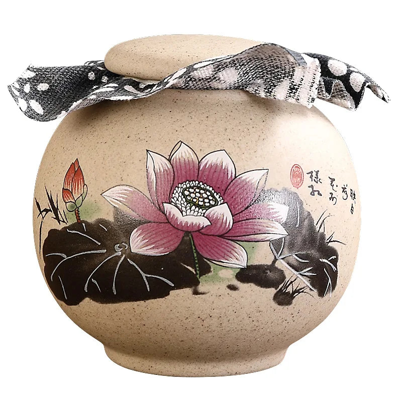Tea Caddies Small Pottery Tea Storage Pot Ornament Household Ceramic Spice Storage Tank Pottery Jar Seasoning Container Tea Box