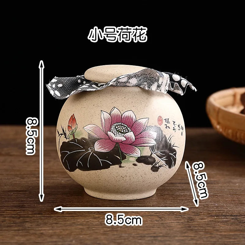 Tea Caddies Small Pottery Tea Storage Pot Ornament Household Ceramic Spice Storage Tank Pottery Jar Seasoning Container Tea Box