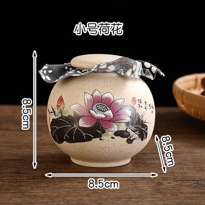 Tea Caddies Small Pottery Tea Storage Pot Ornament Household Ceramic Spice Storage Tank Pottery Jar Seasoning Container Tea Box