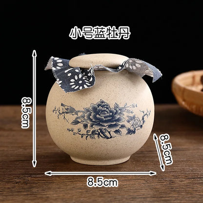 Tea Caddies Small Pottery Tea Storage Pot Ornament Household Ceramic Spice Storage Tank Pottery Jar Seasoning Container Tea Box