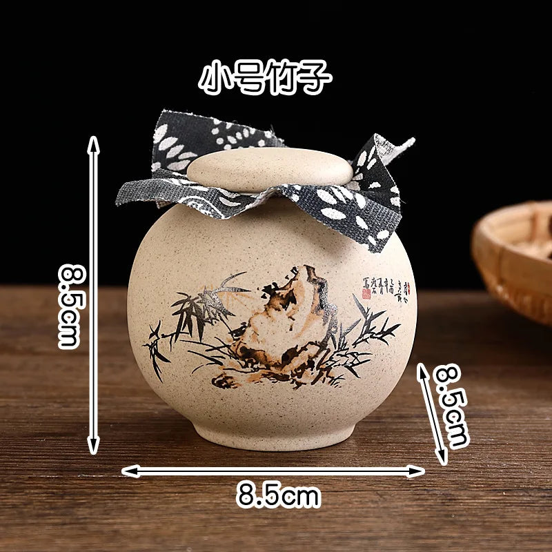 Tea Caddies Small Pottery Tea Storage Pot Ornament Household Ceramic Spice Storage Tank Pottery Jar Seasoning Container Tea Box