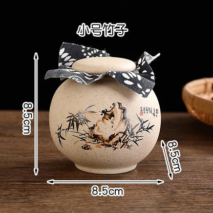 Tea Caddies Small Pottery Tea Storage Pot Ornament Household Ceramic Spice Storage Tank Pottery Jar Seasoning Container Tea Box