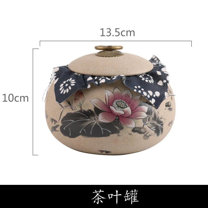 Tea Caddies Small Pottery Tea Storage Pot Ornament Household Ceramic Spice Storage Tank Pottery Jar Seasoning Container Tea Box