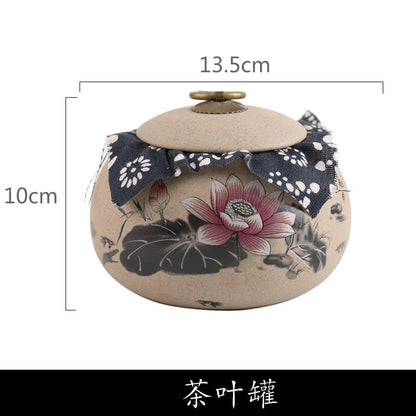 Tea Caddies Small Pottery Tea Storage Pot Ornament Household Ceramic Spice Storage Tank Pottery Jar Seasoning Container Tea Box