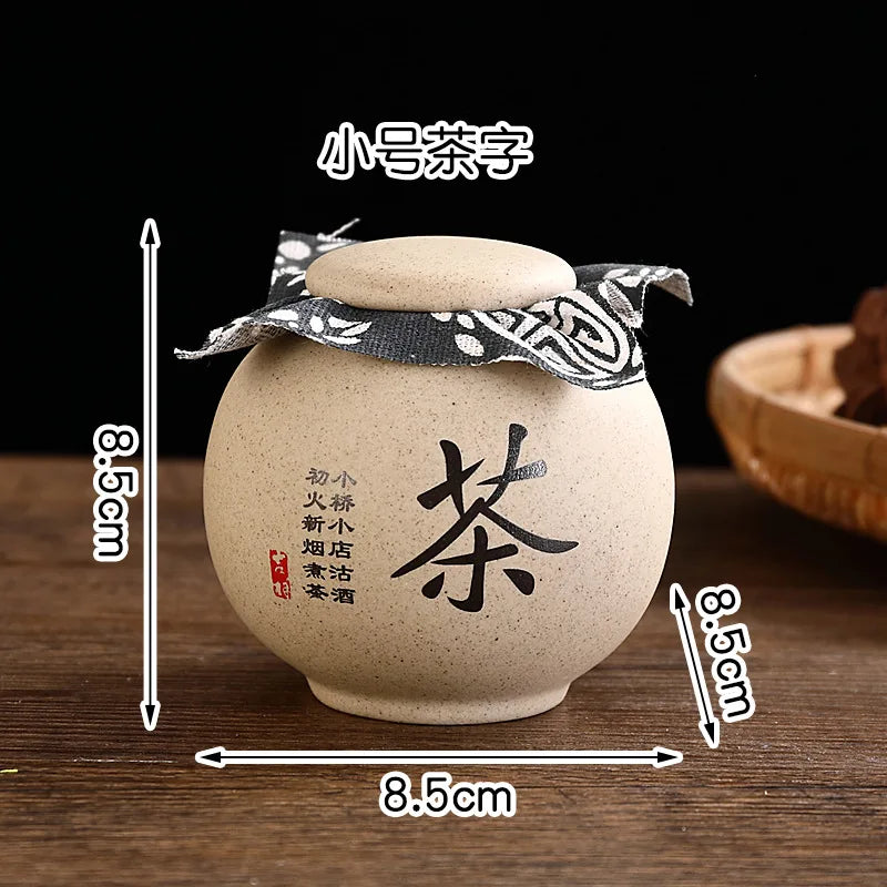 Tea Caddies Small Pottery Tea Storage Pot Ornament Household Ceramic Spice Storage Tank Pottery Jar Seasoning Container Tea Box