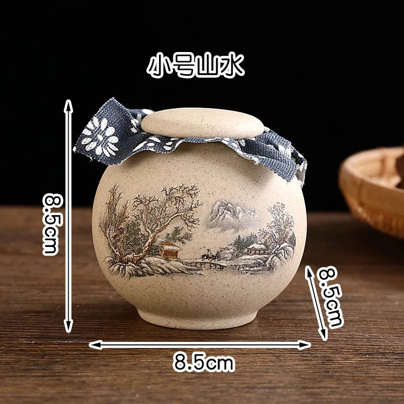 Tea Caddies Small Pottery Tea Storage Pot Ornament Household Ceramic Spice Storage Tank Pottery Jar Seasoning Container Tea Box